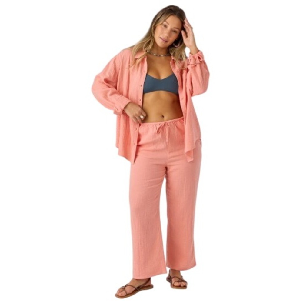 O'Neill Brenda Crinkle Double Gauze Beach Pants In Canyon Clay Sz L NWT
